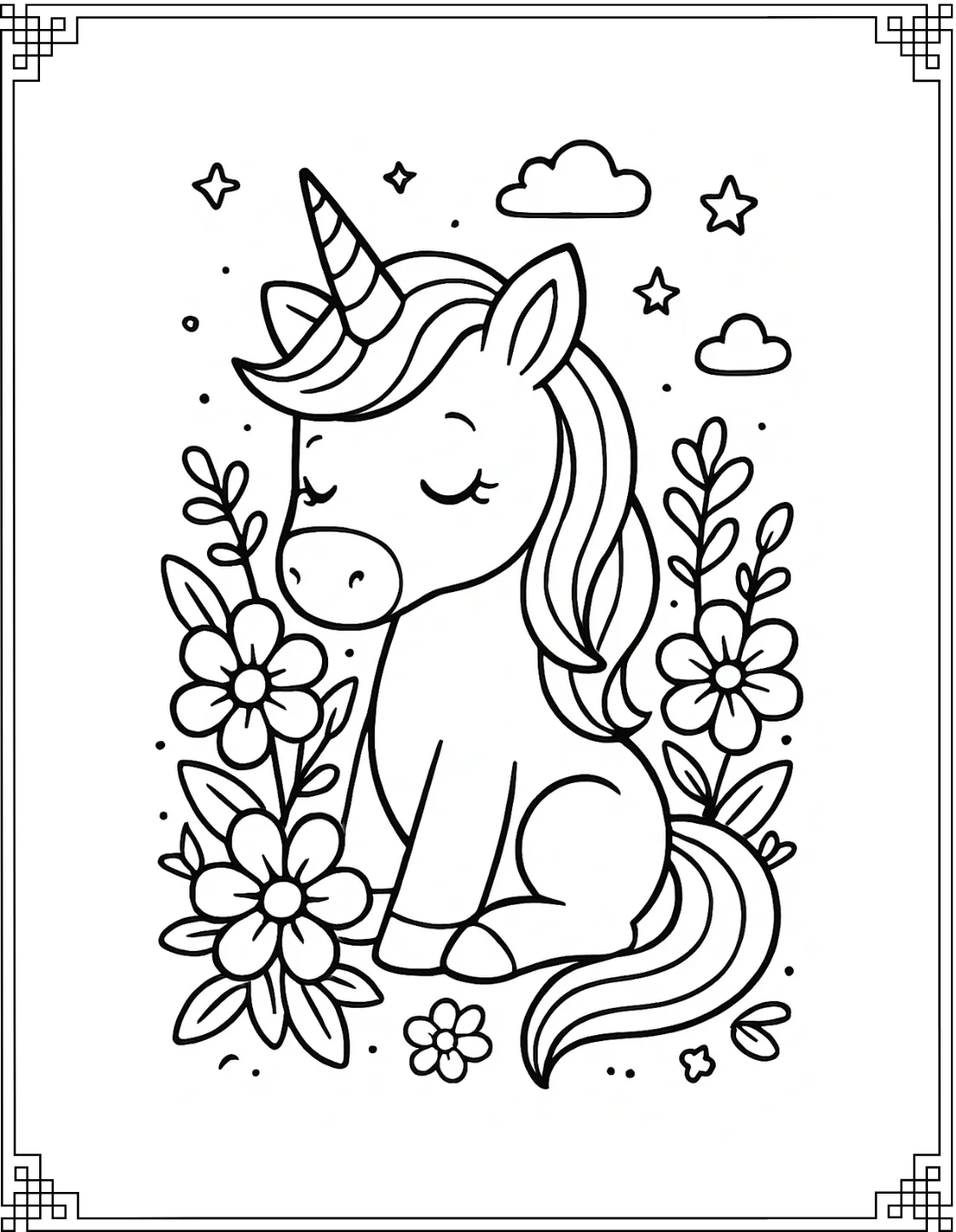 Baby Unicorn with Flowers