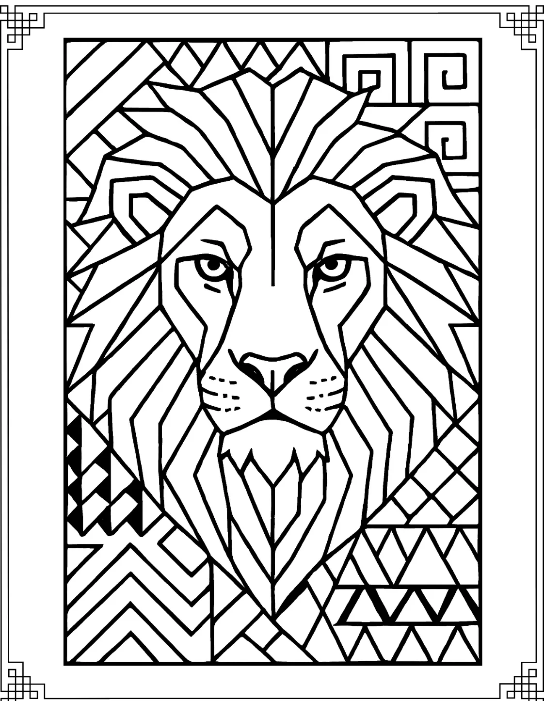 Geometric Lion Coloring Page
