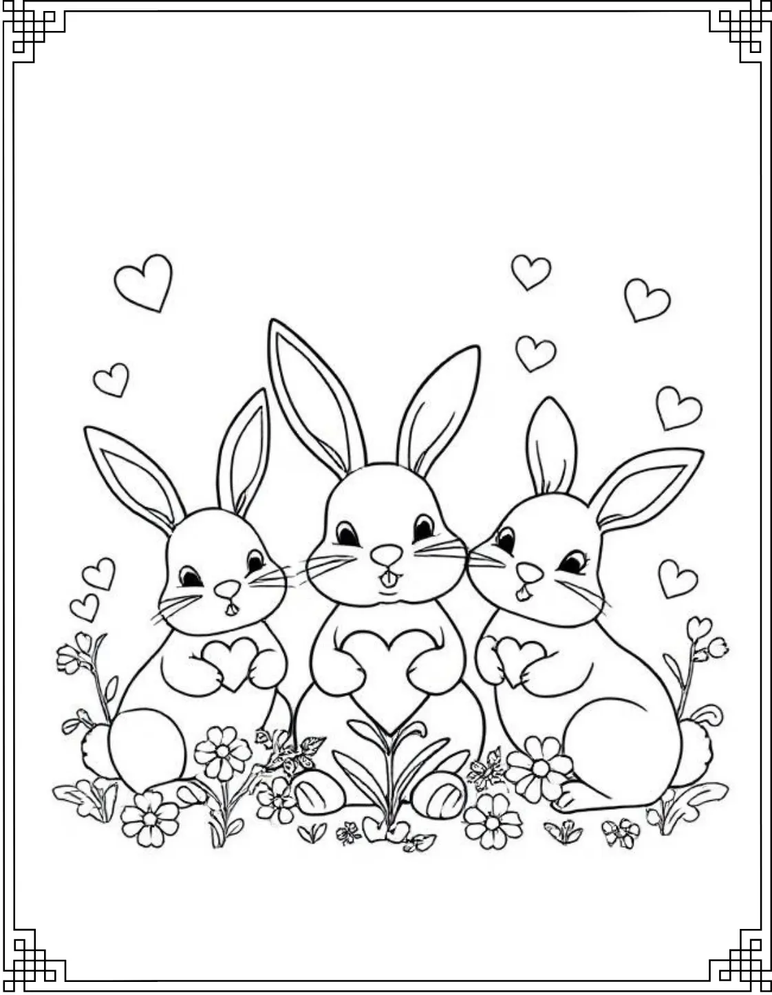 Bunny with Hearts and Flowers