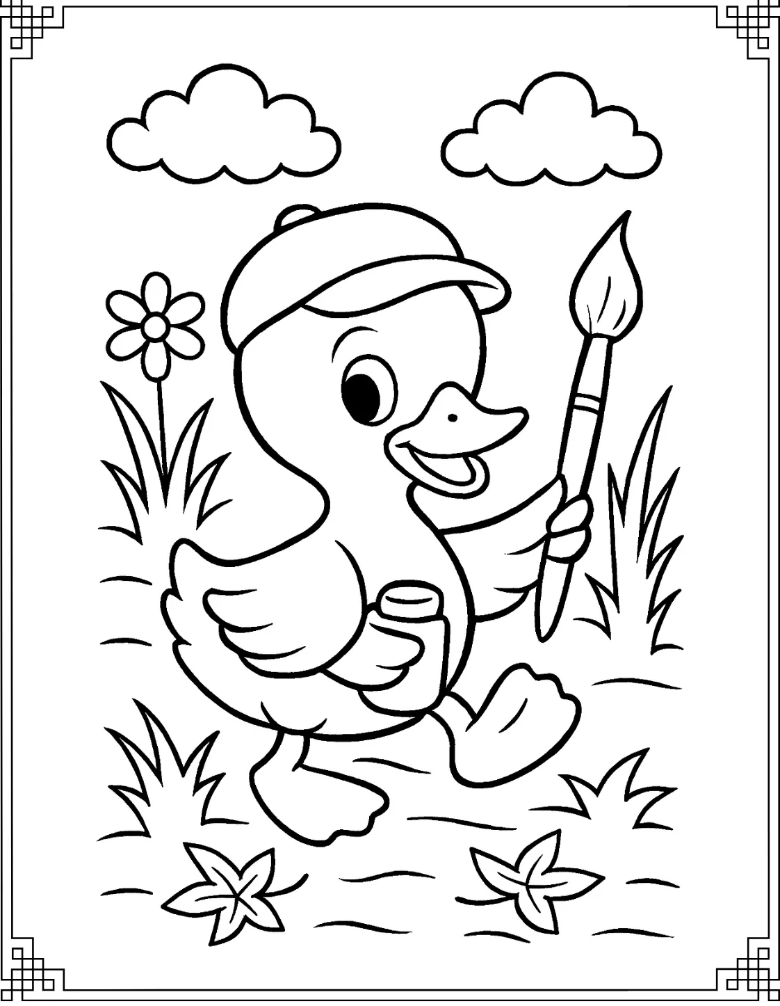 Creative Duckling with Paintbrush
