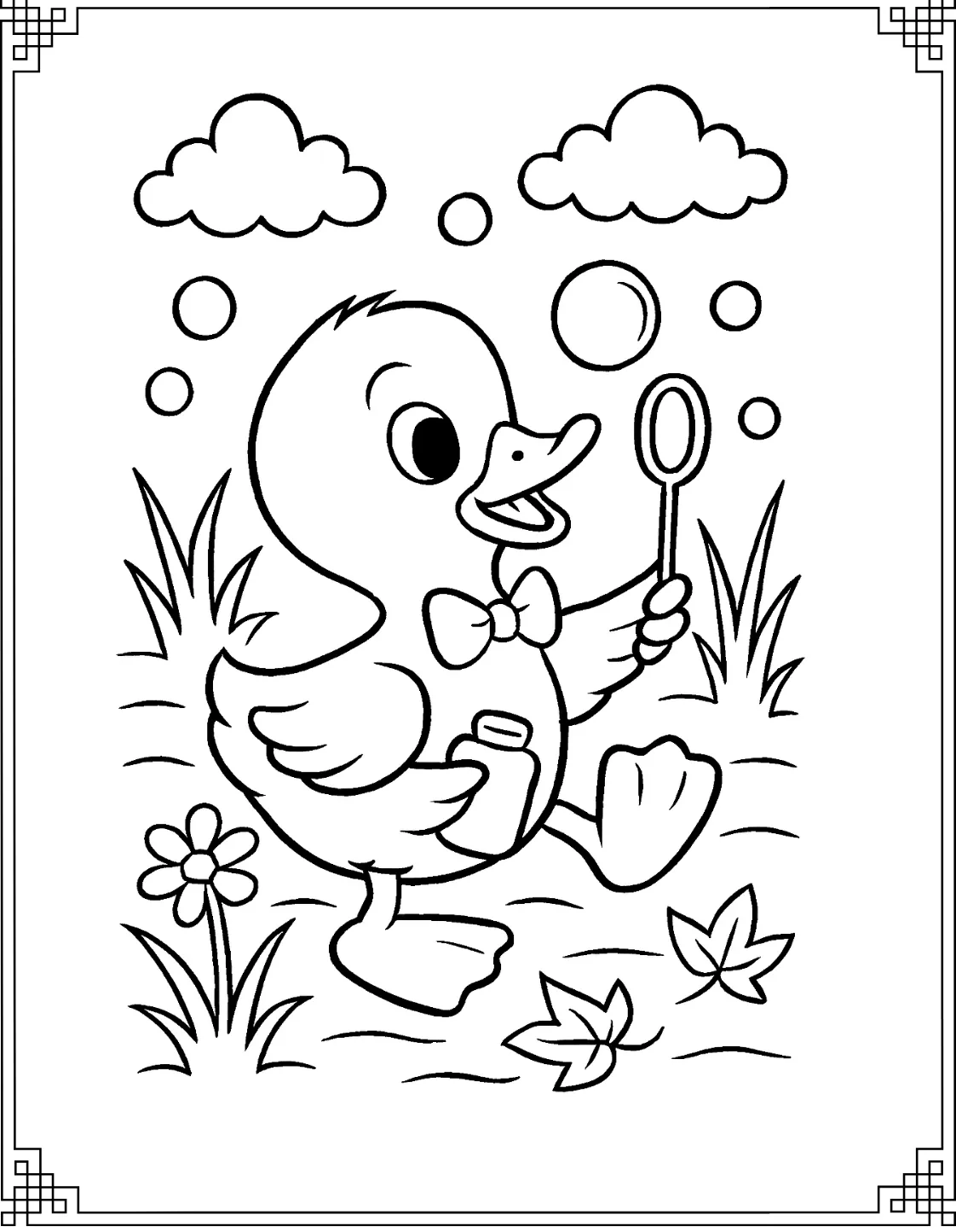 Duckling Playing with Bubbles
