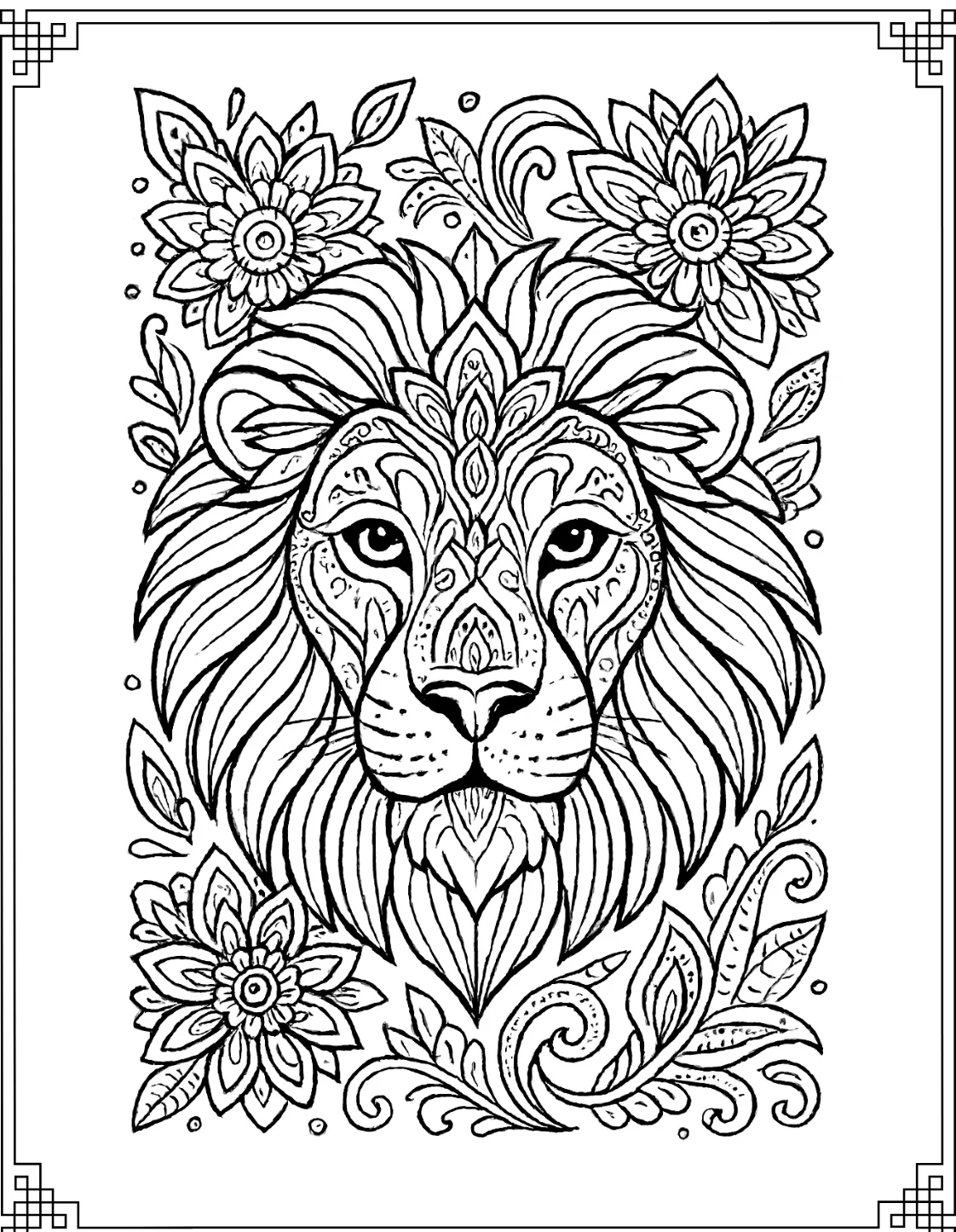 Focused Lion Mandala Page
