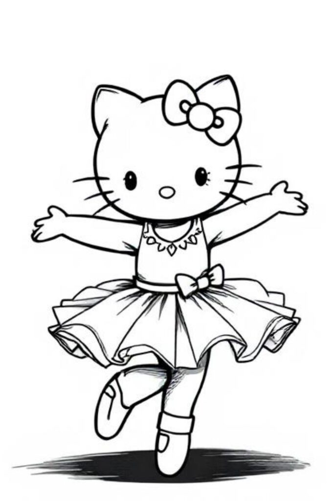 As Kitty uses her small watering can and cute cap she tends to blooming flowers on a peaceful garden setting. A floating butterfly joins along with a contented snail while following her.