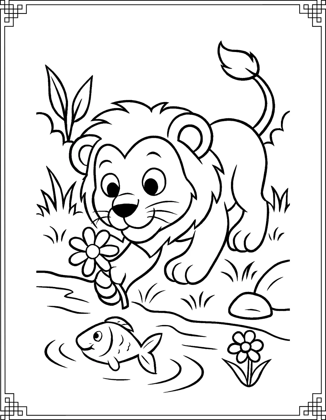 Lion Cub Watching Fish