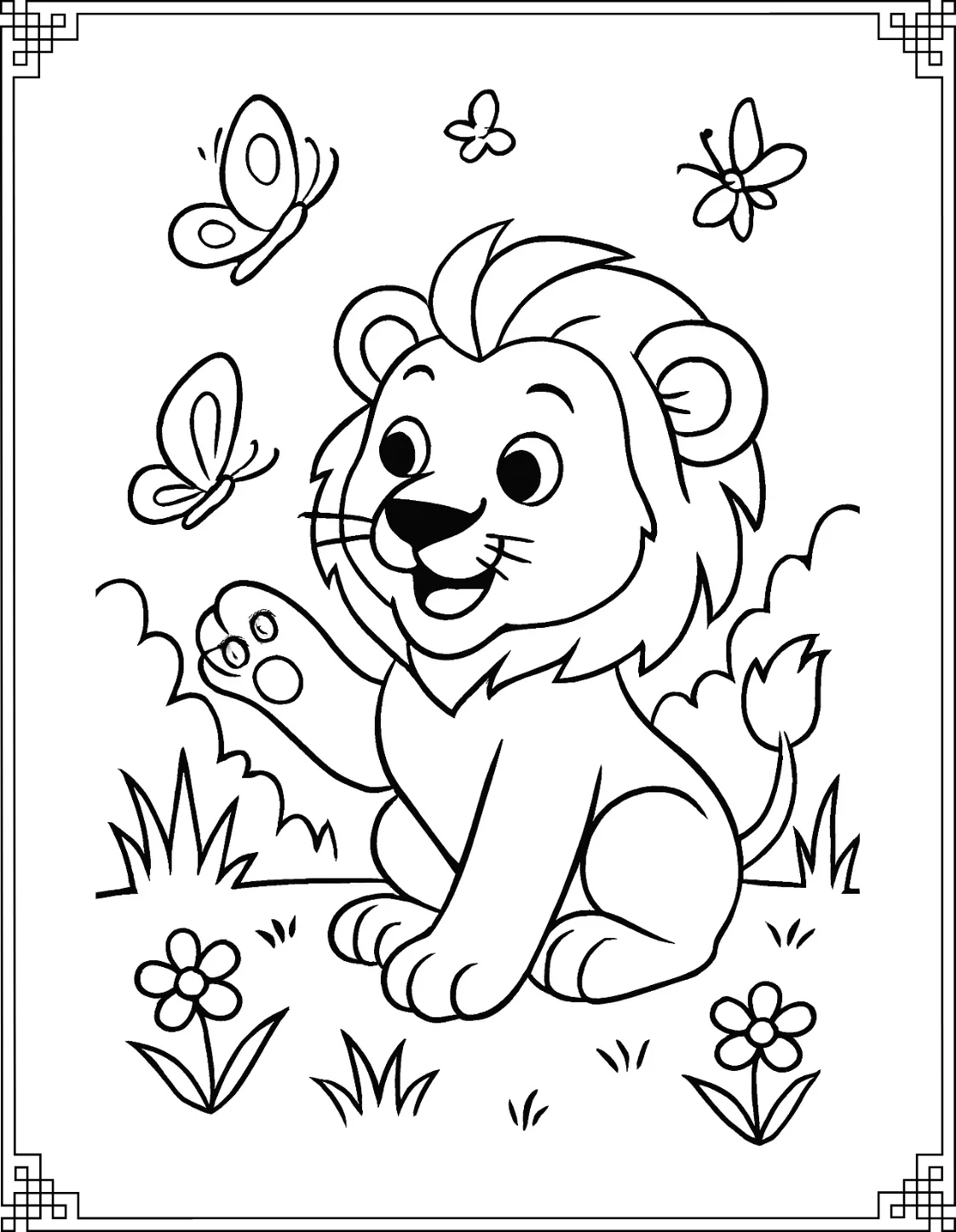 Lion Cub with Butterflies
