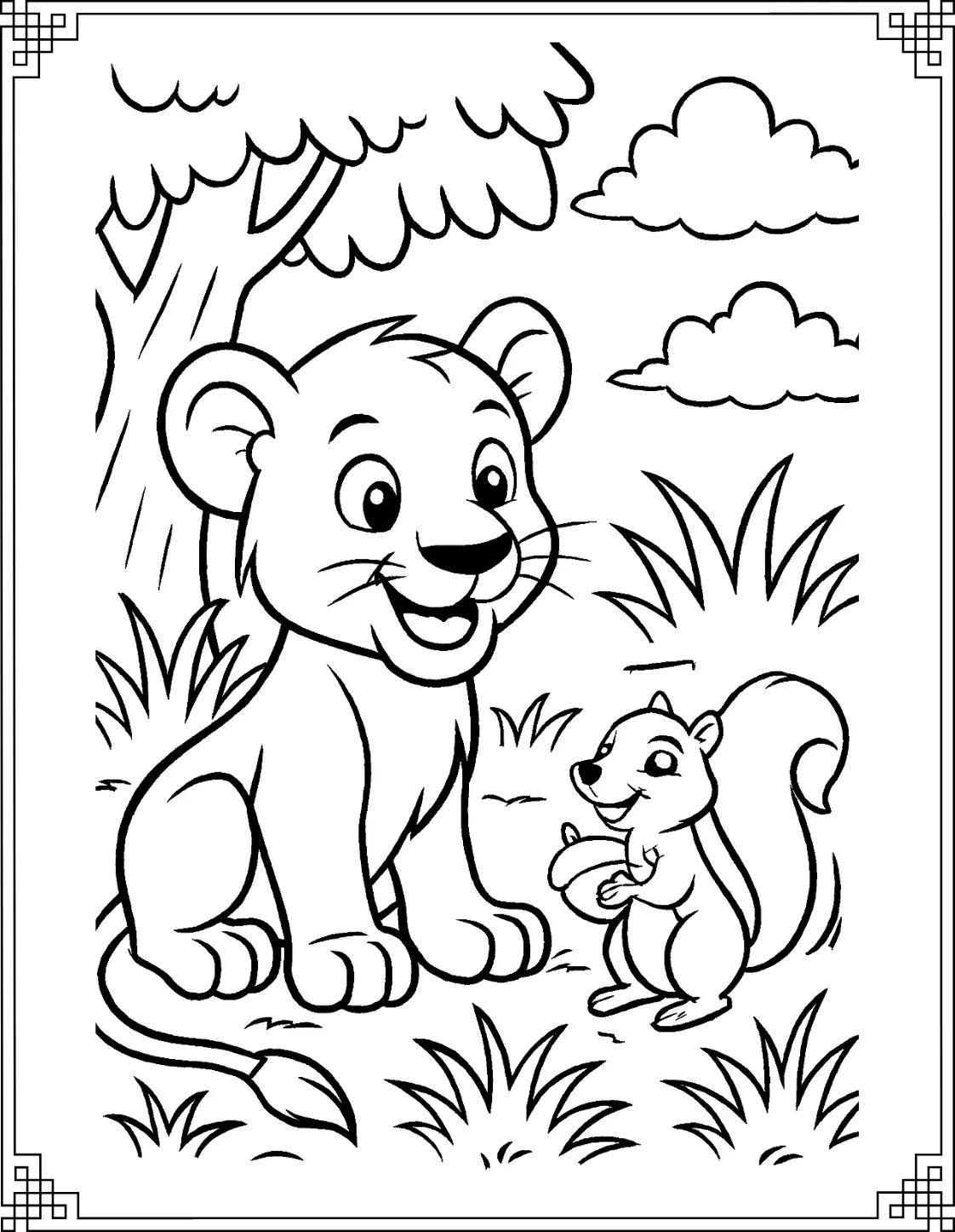 Lion Cub with Squirrel
