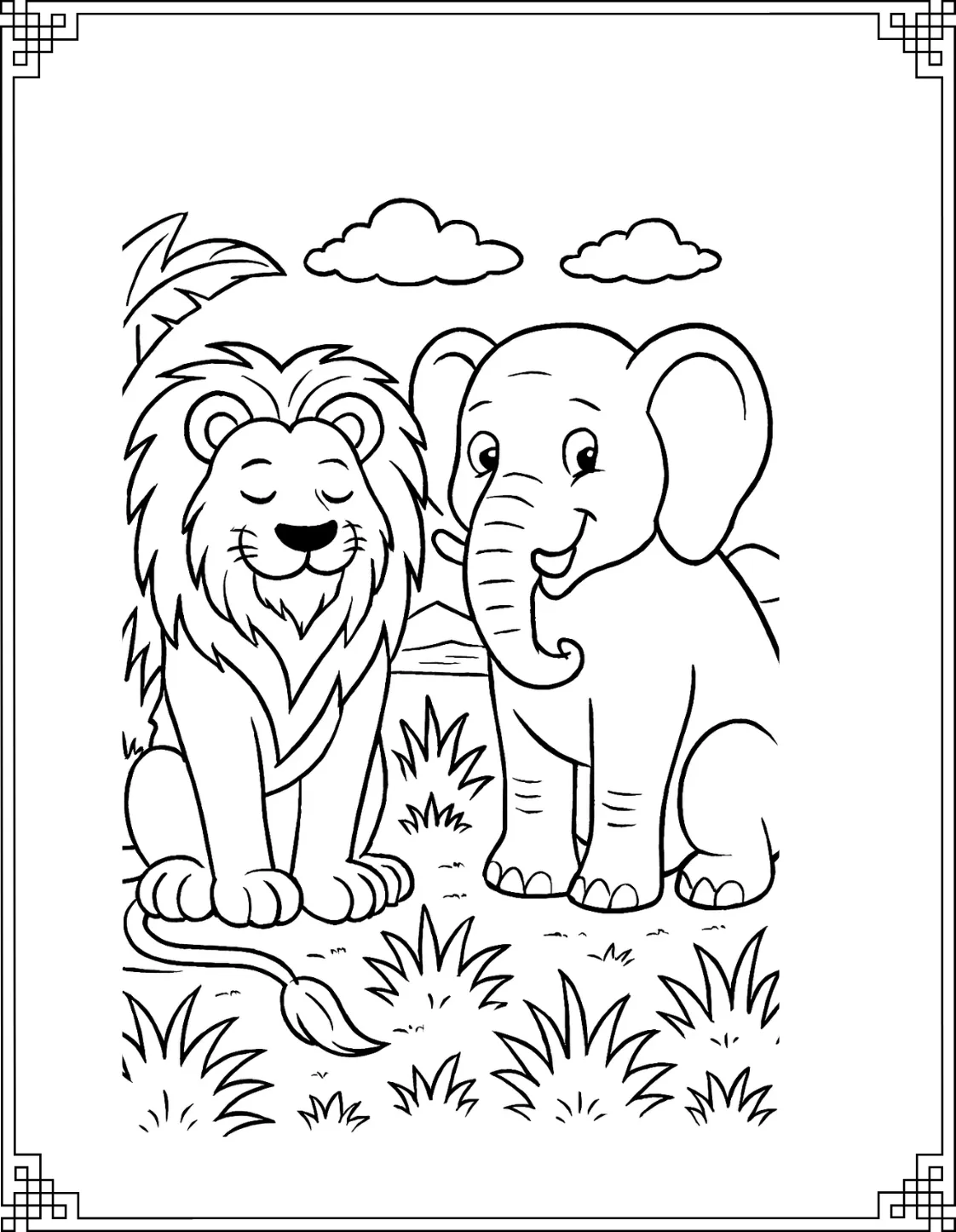 Lion and Elephant Coloring Page