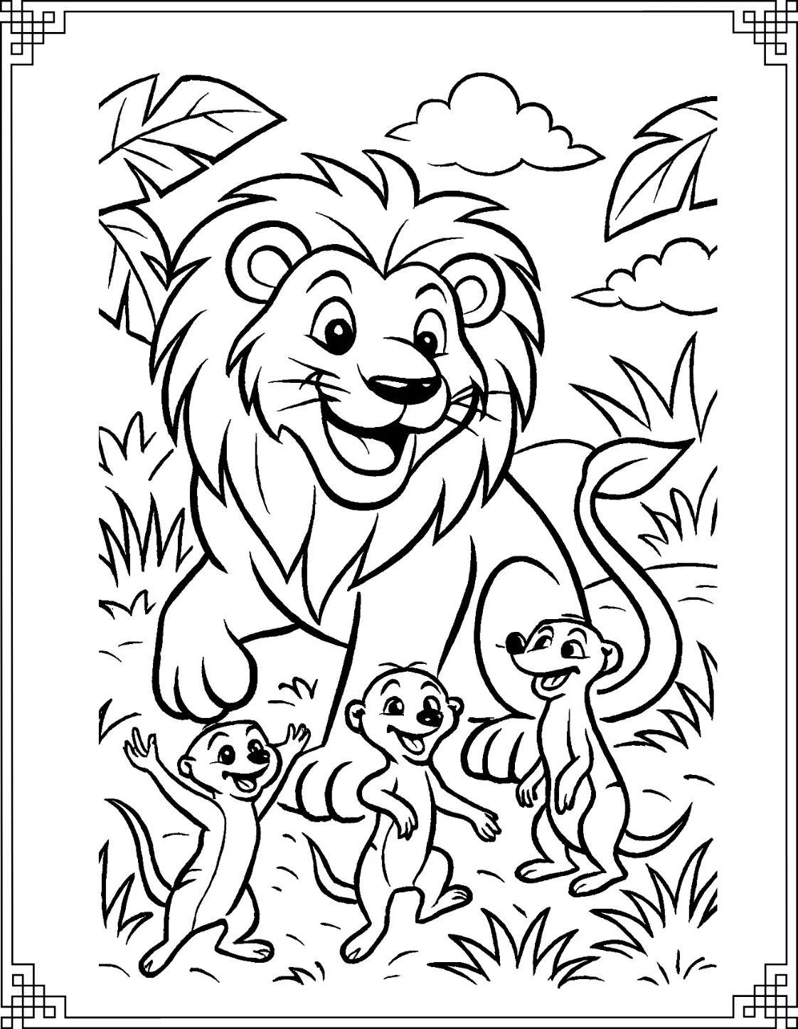 Lion and Meerkats
