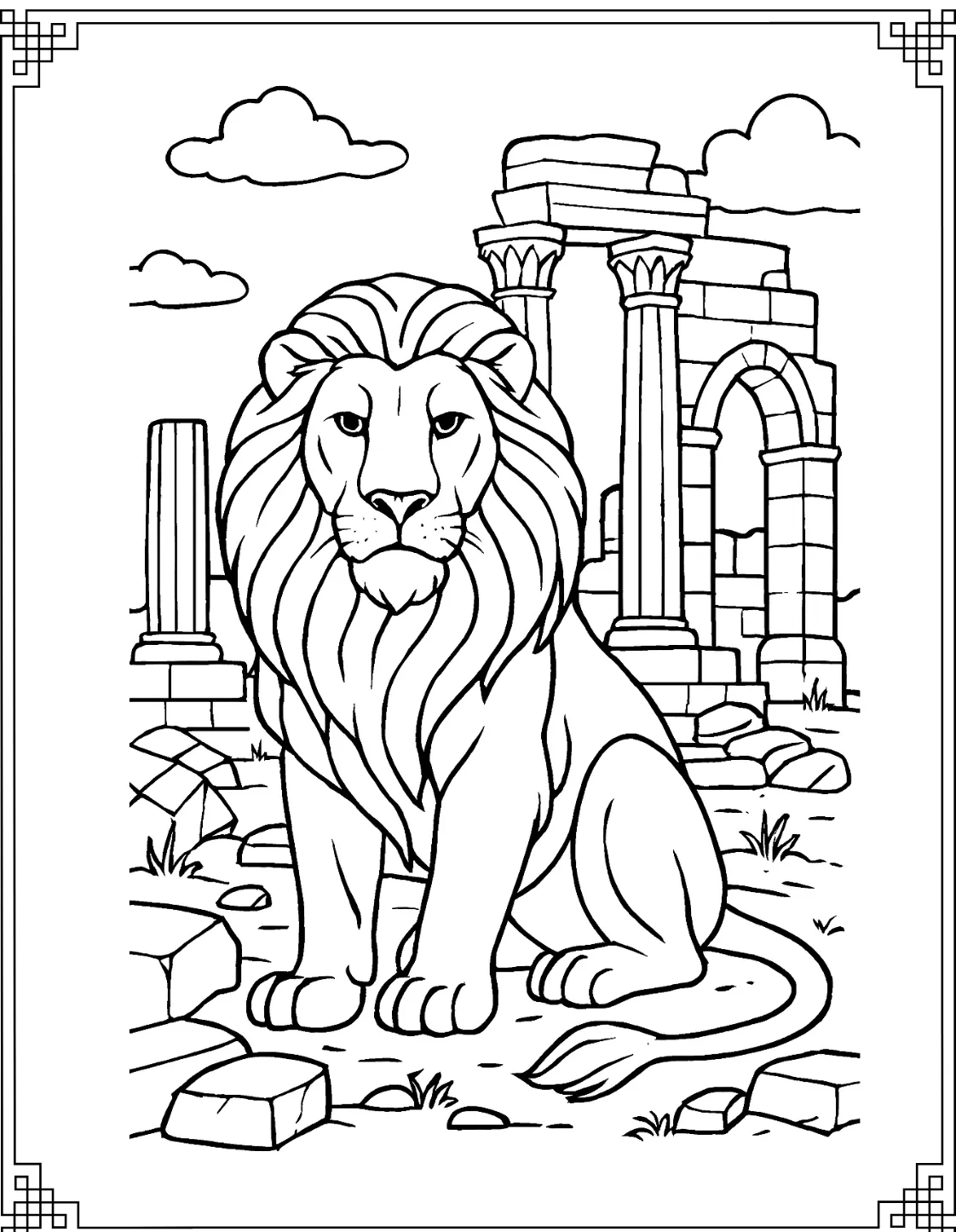 Lion in Ancient Ruins
