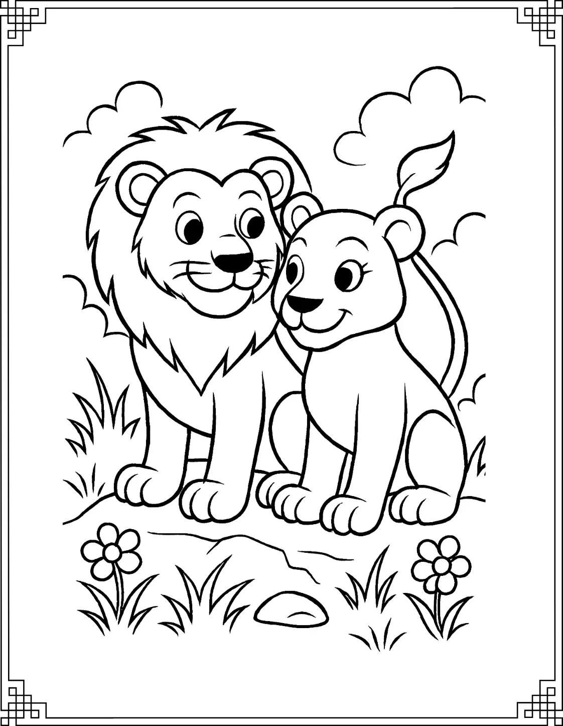 Peaceful Lions Sitting
