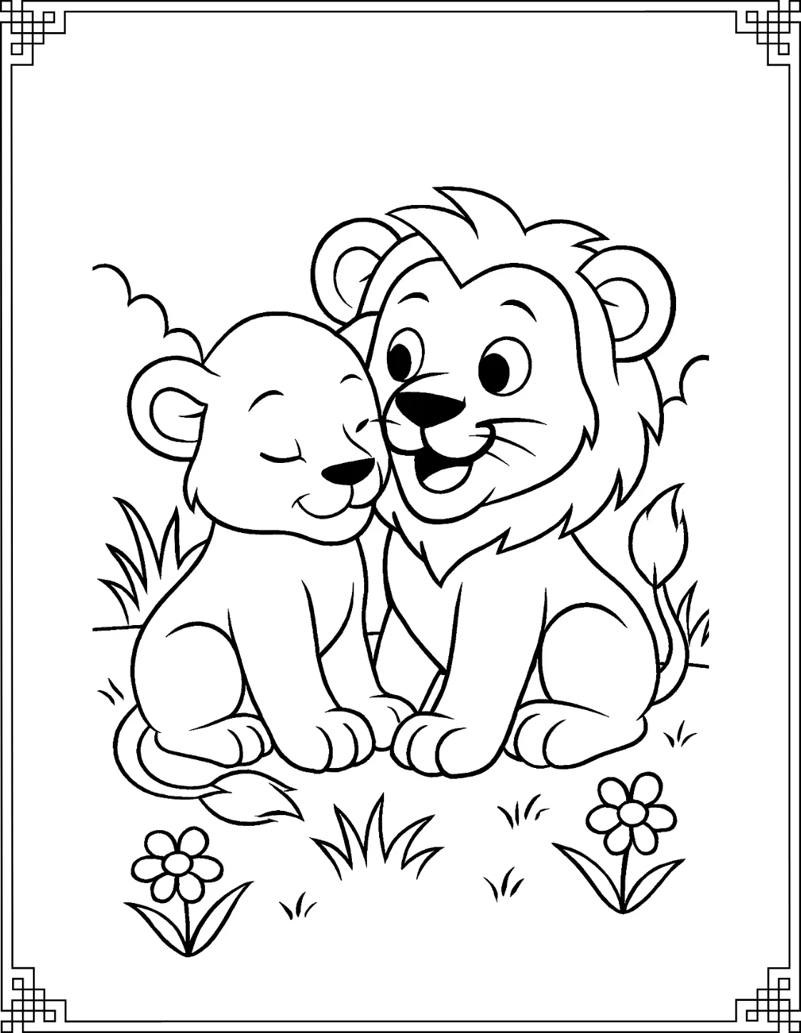 Two Lion Cubs Cuddling