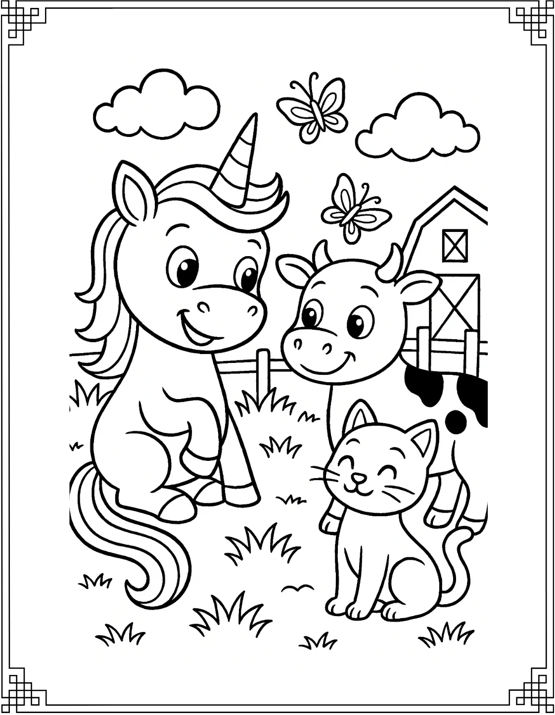 Unicorn, Cat, and Butterflies