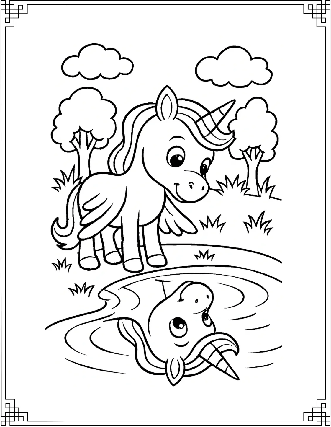 Unicorn at Water Reflection