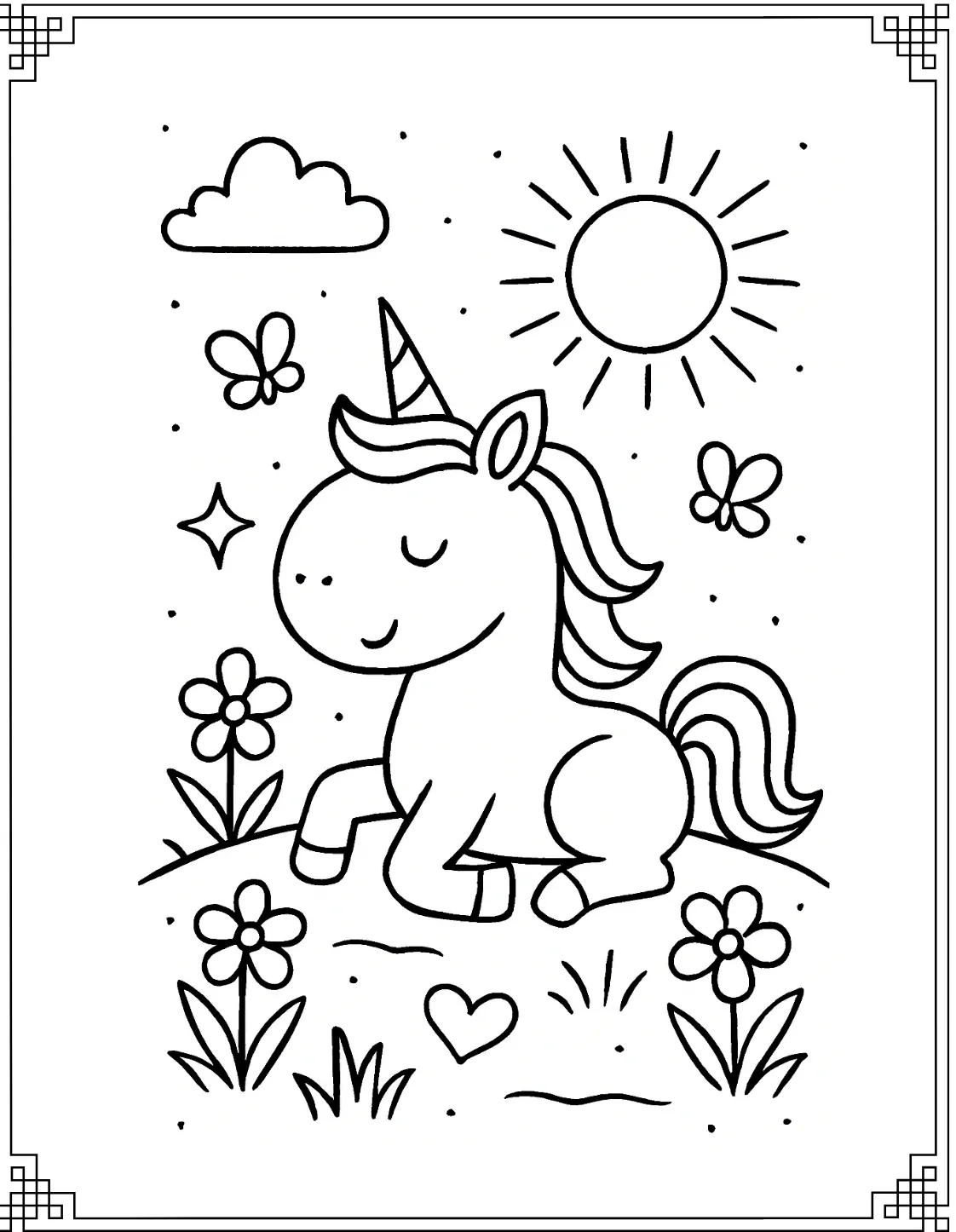 Unicorn in Flower Garden
