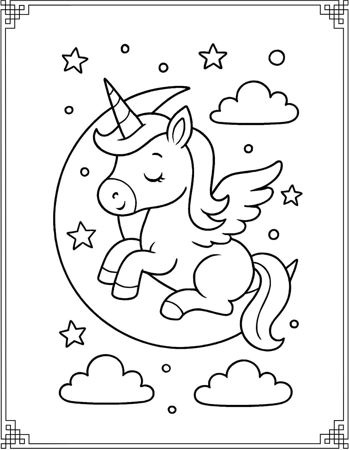Unicorn on Crescent Moon 