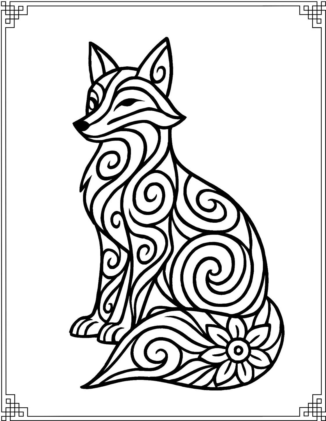 Abstract Fox with Swirly Lines