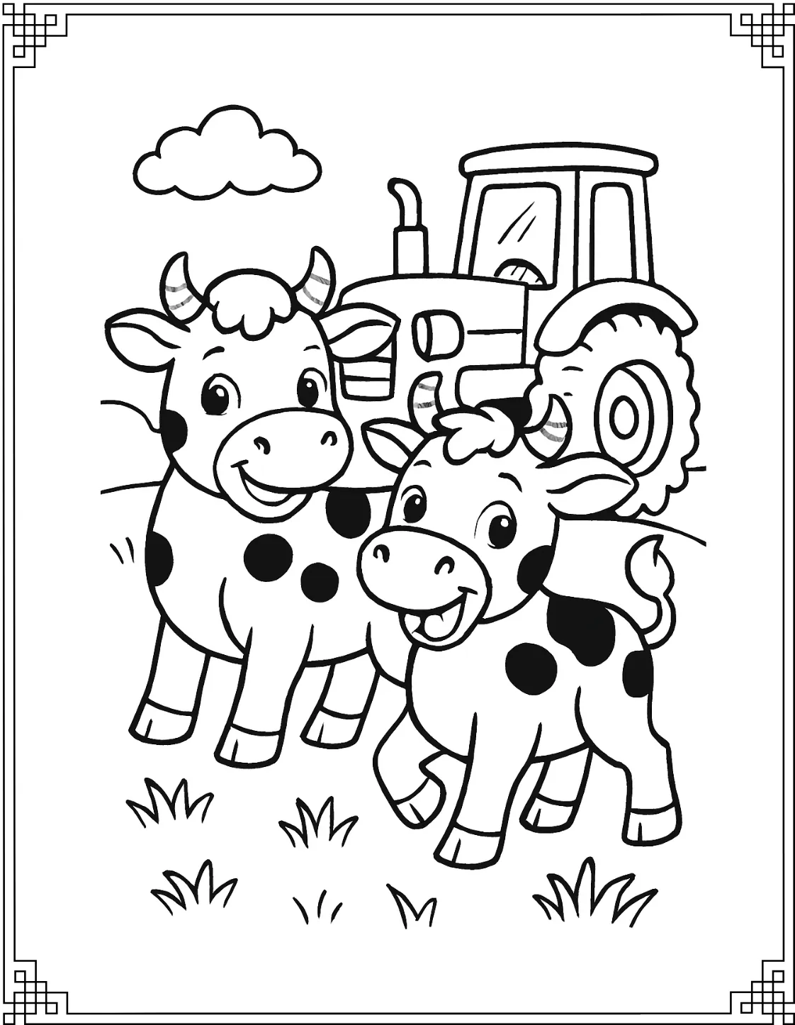 Cows and Tractor 