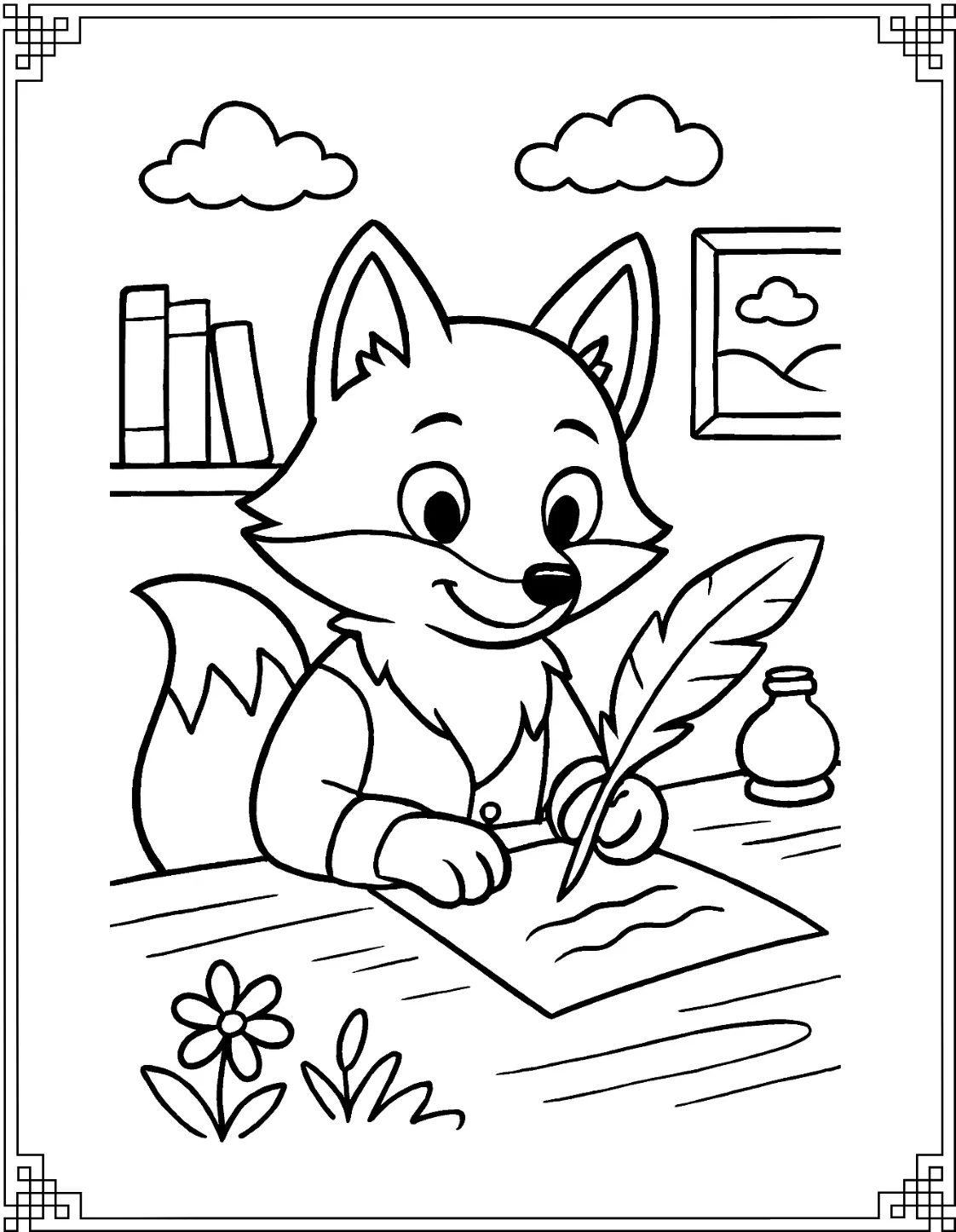 Fox Writing with Quill