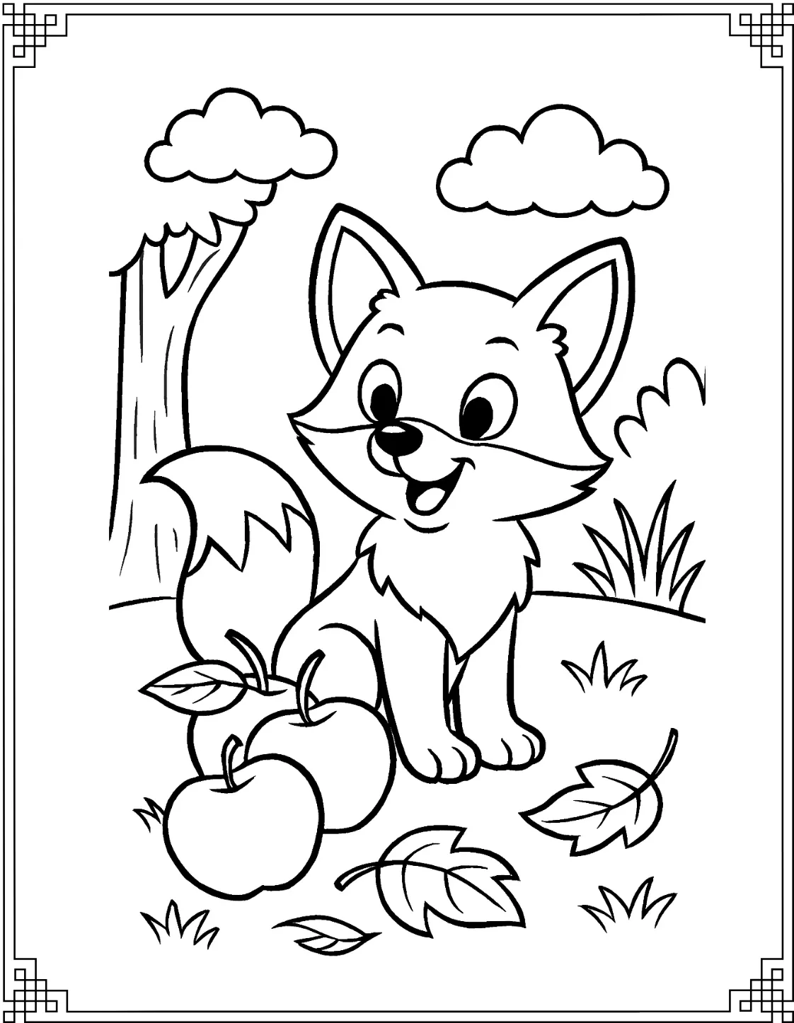 Fox with Pile of Apples