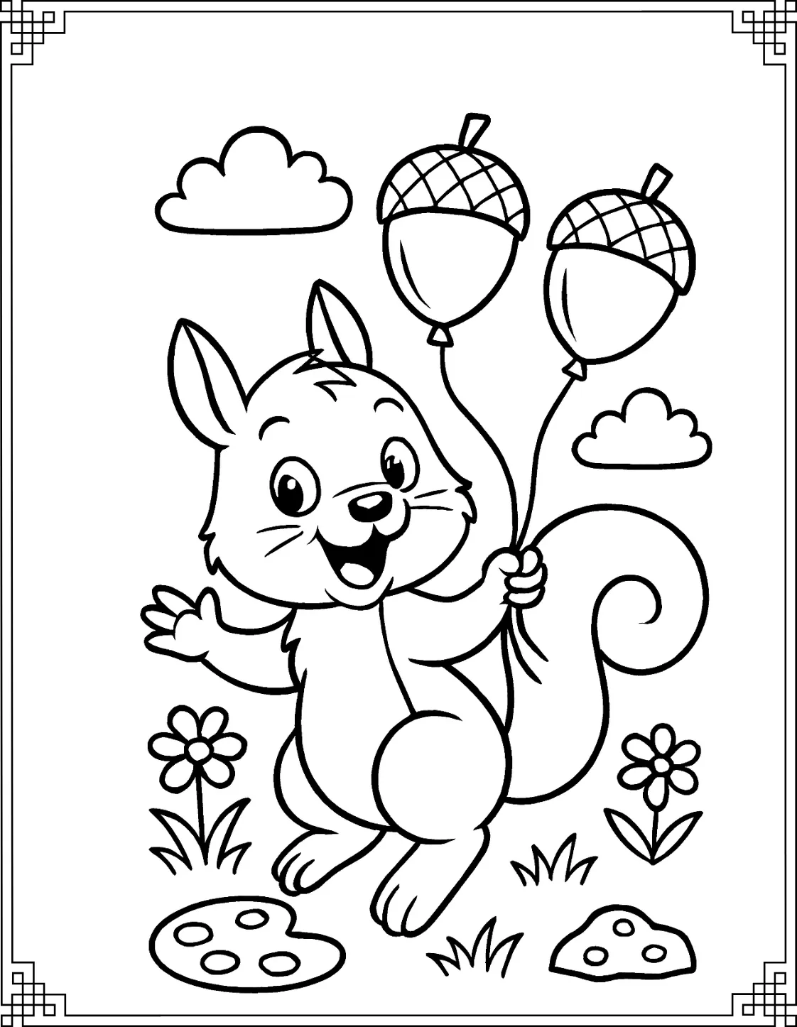 Acorn Balloon Squirrel Coloring Page