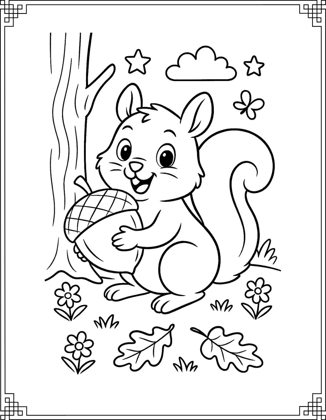 Acorn Hunter Squirrel Coloring Page