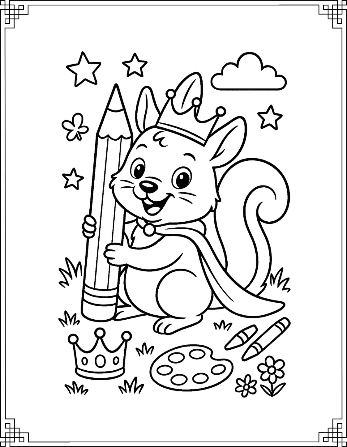 Artist Squirrel Coloring Page