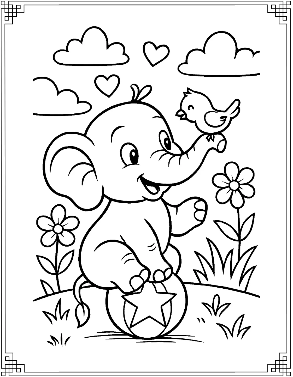 Baby Elephant with Bird
