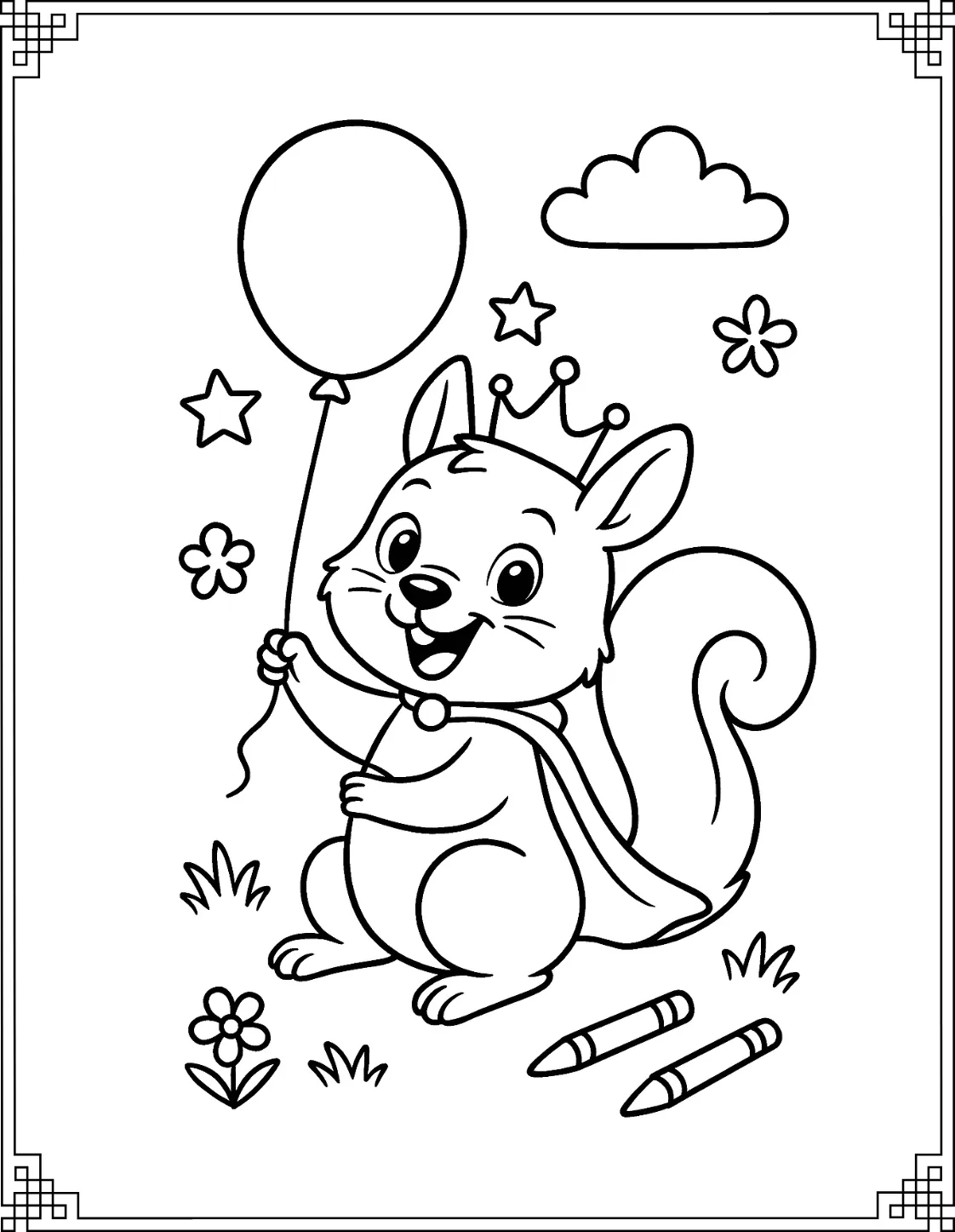 Balloon Squirrel Coloring Page