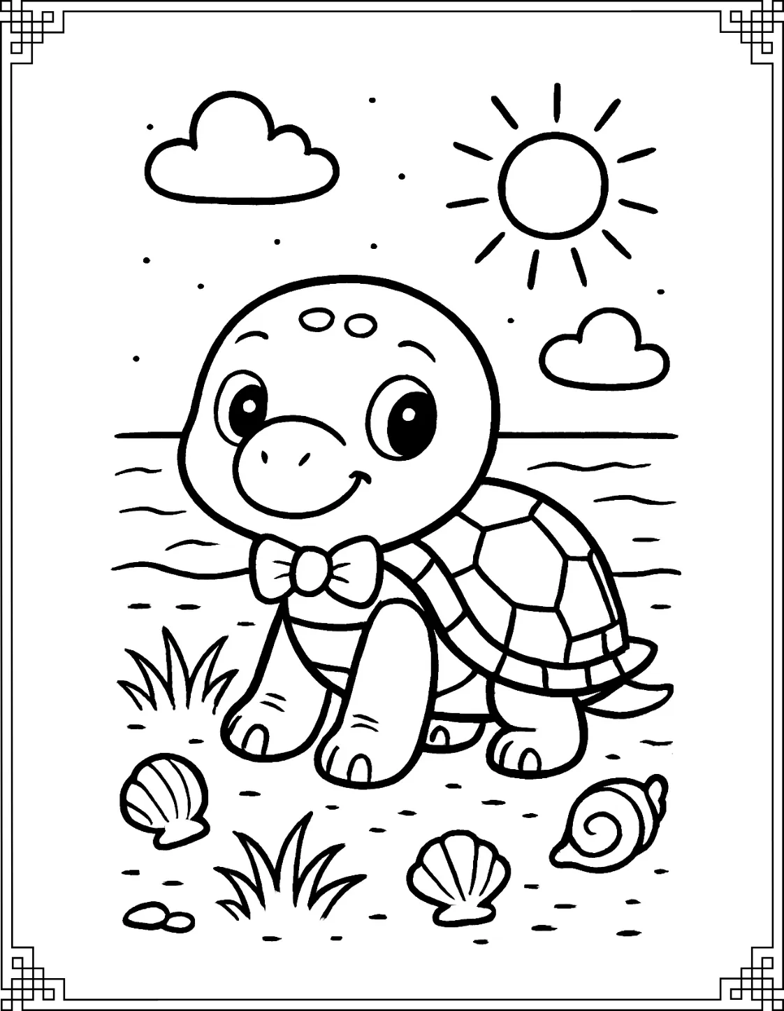 Beach Turtle Coloring Page
