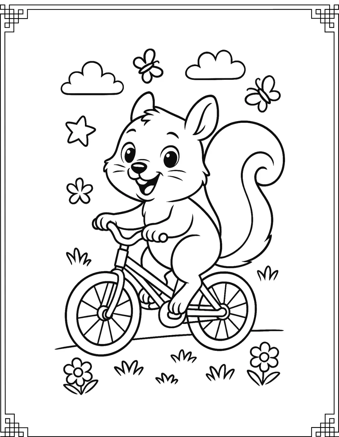 Bike Riding Squirrel Coloring Page