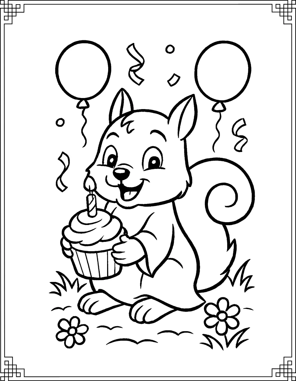 Birthday Squirrel Coloring Page