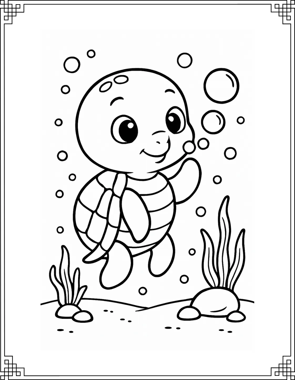 Bubble Turtle Coloring Page
