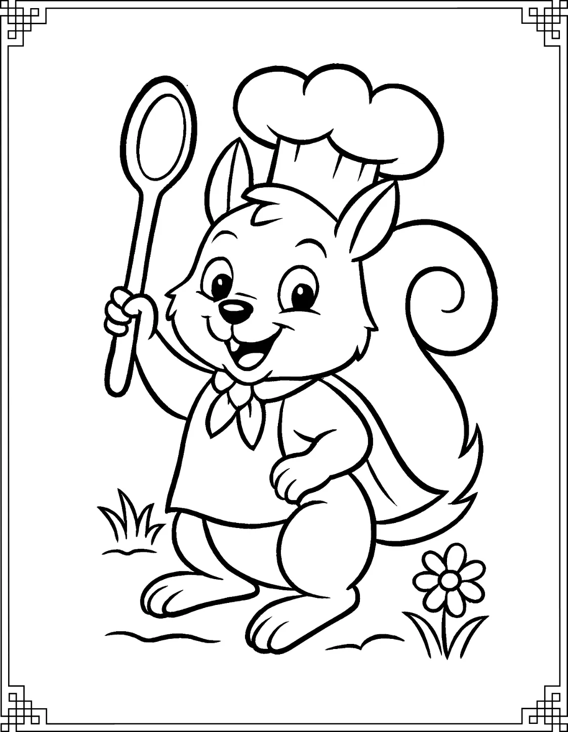 Chef Squirrel Coloring Page