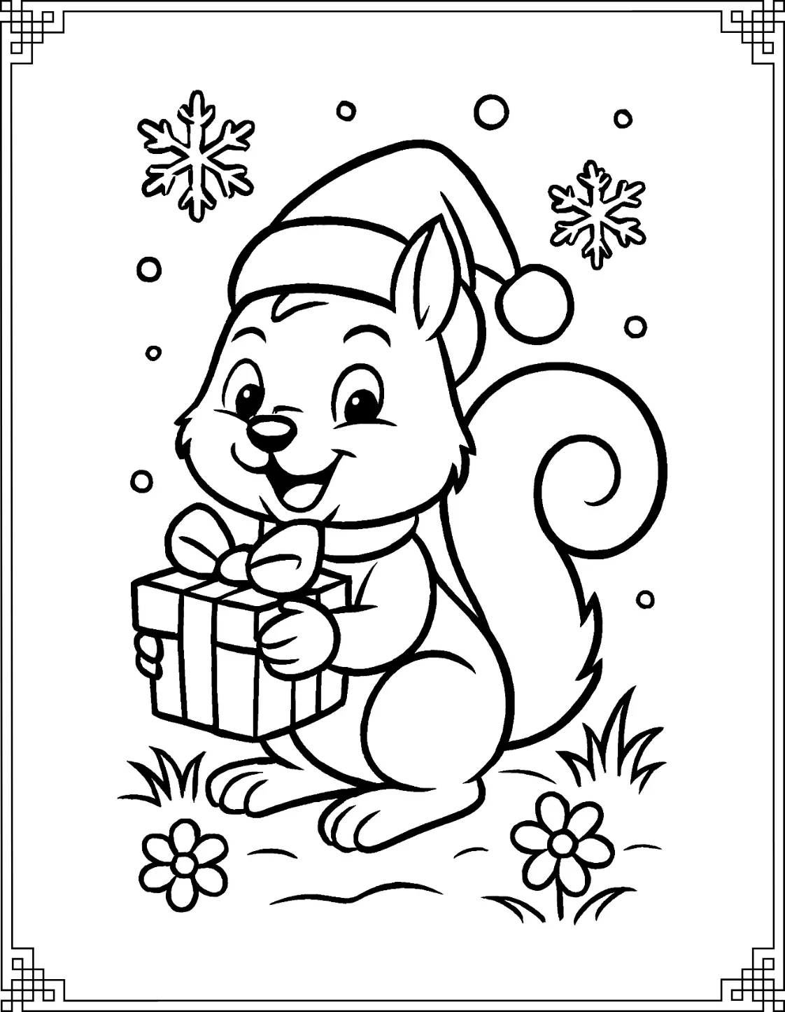 Christmas Squirrel Coloring Page