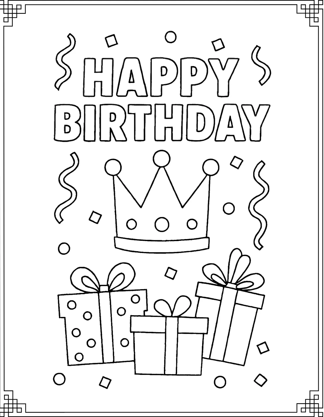 Crown Gifts Happy Birthday Coloring Pages