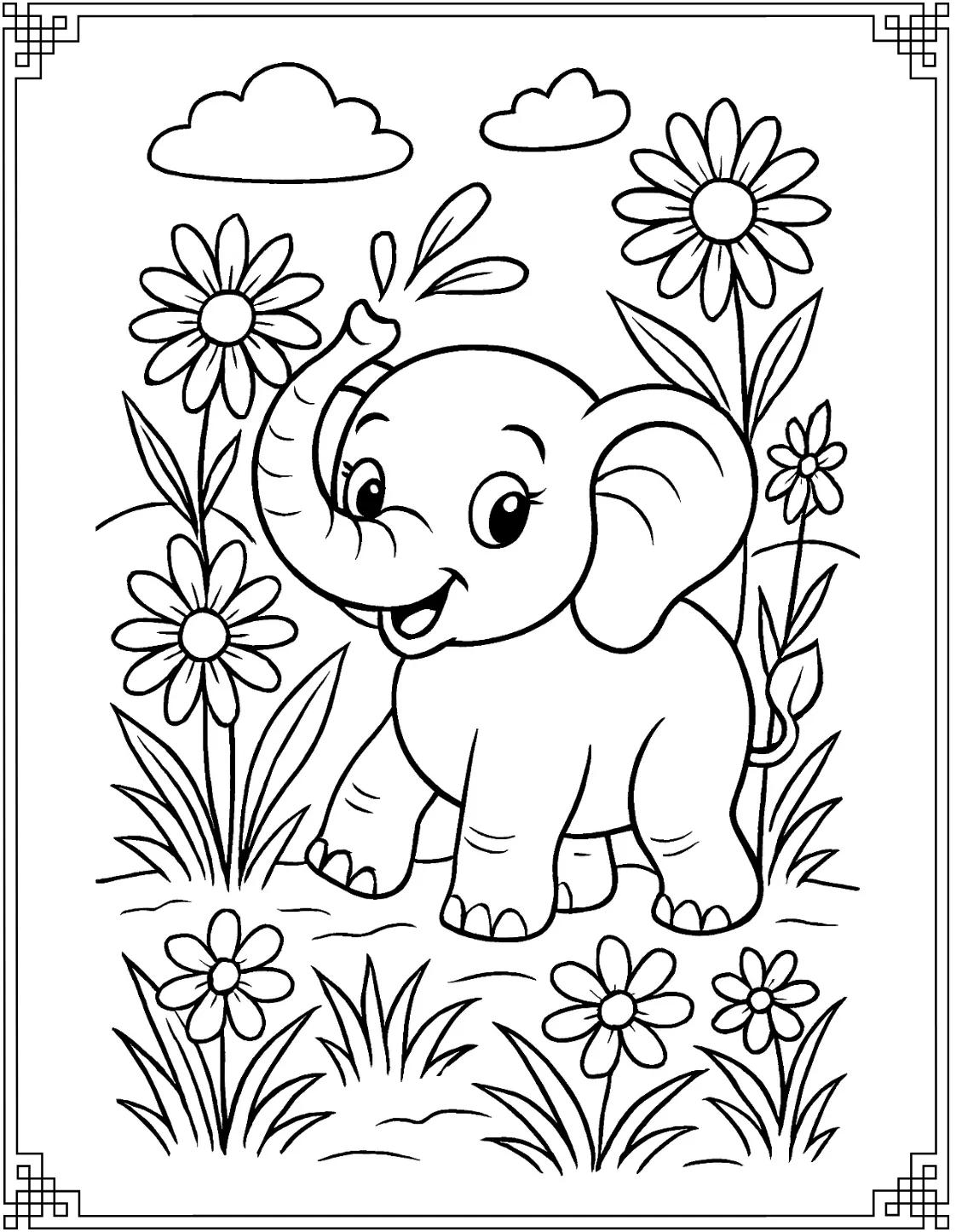 Elephant with Big Flowers
