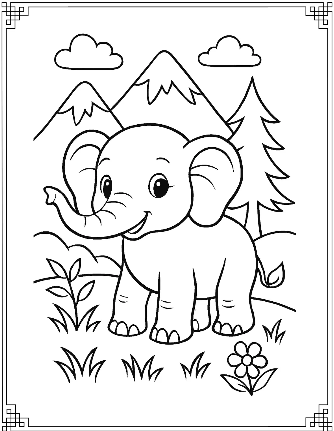 Elephant with Mountains
