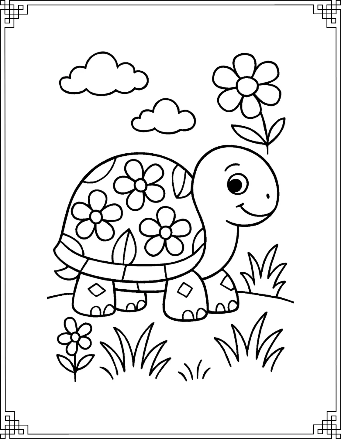 Flower Turtle Coloring Page
