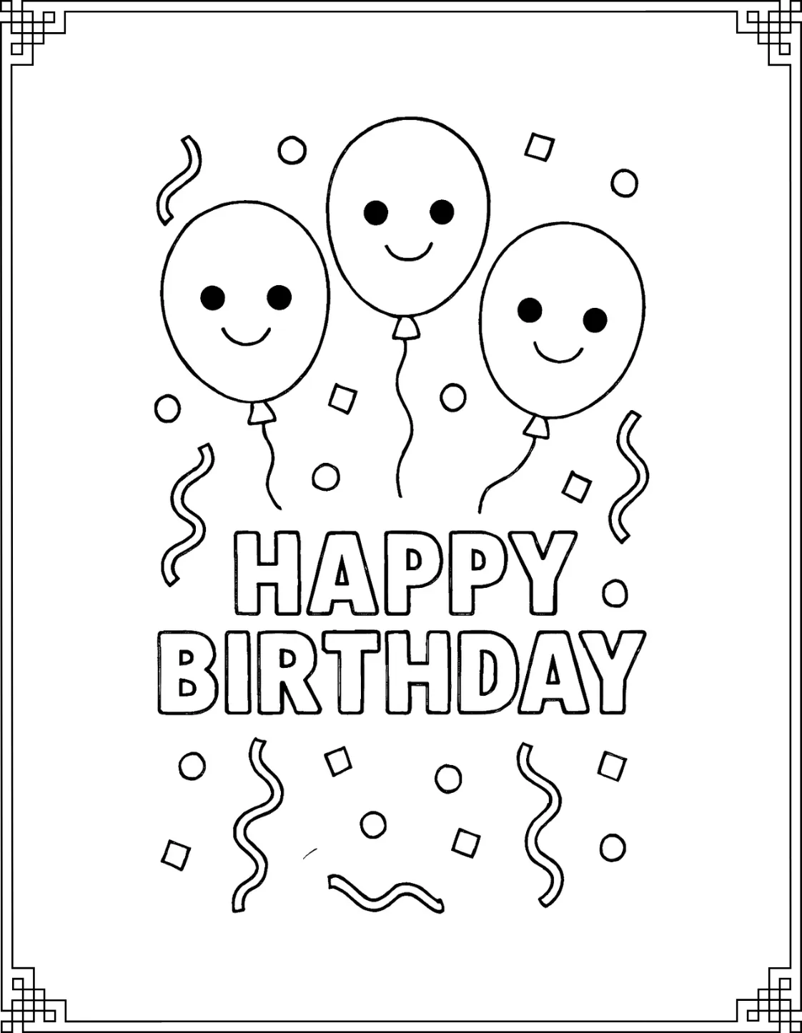 Flying Balloons Happy Birthday Coloring Pages