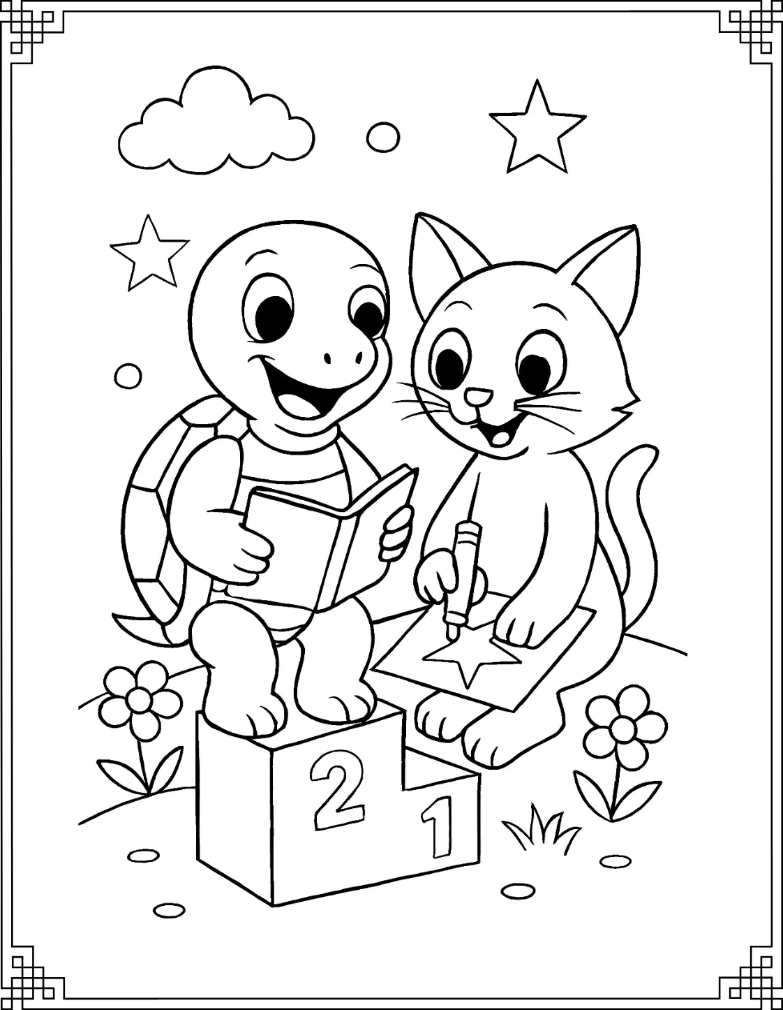 Friends Reading Together Coloring Page