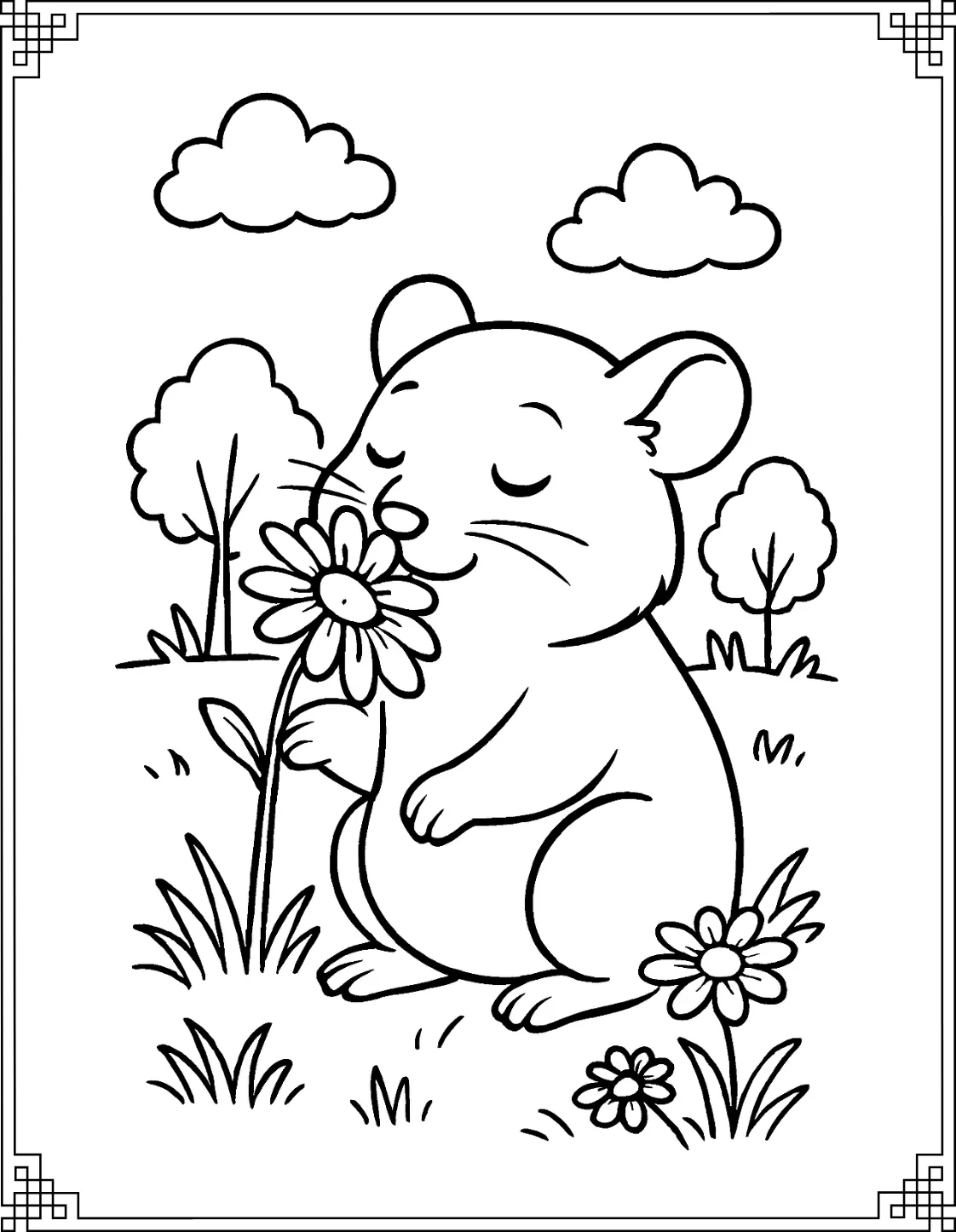 Hamster Smelling Flower