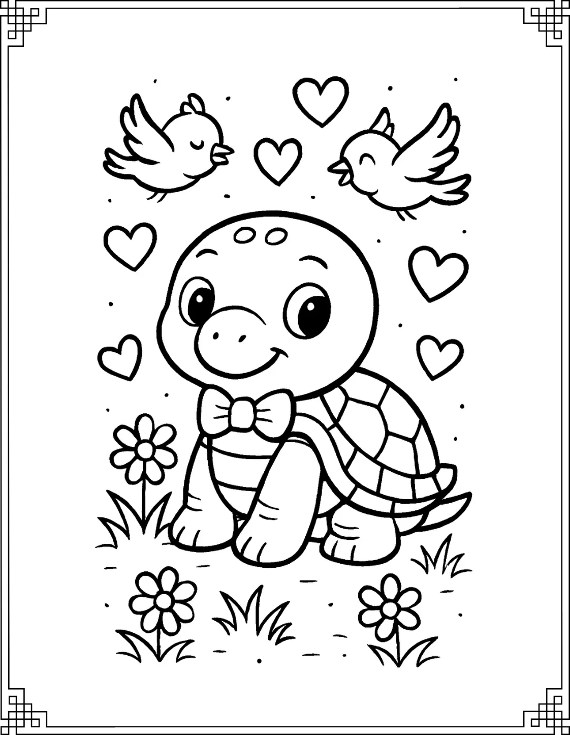 Heart Turtle Coloring Page
