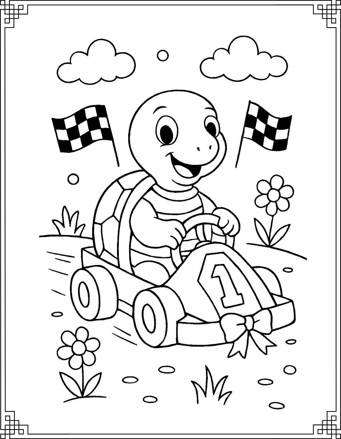 Karting Turtle Coloring Page
