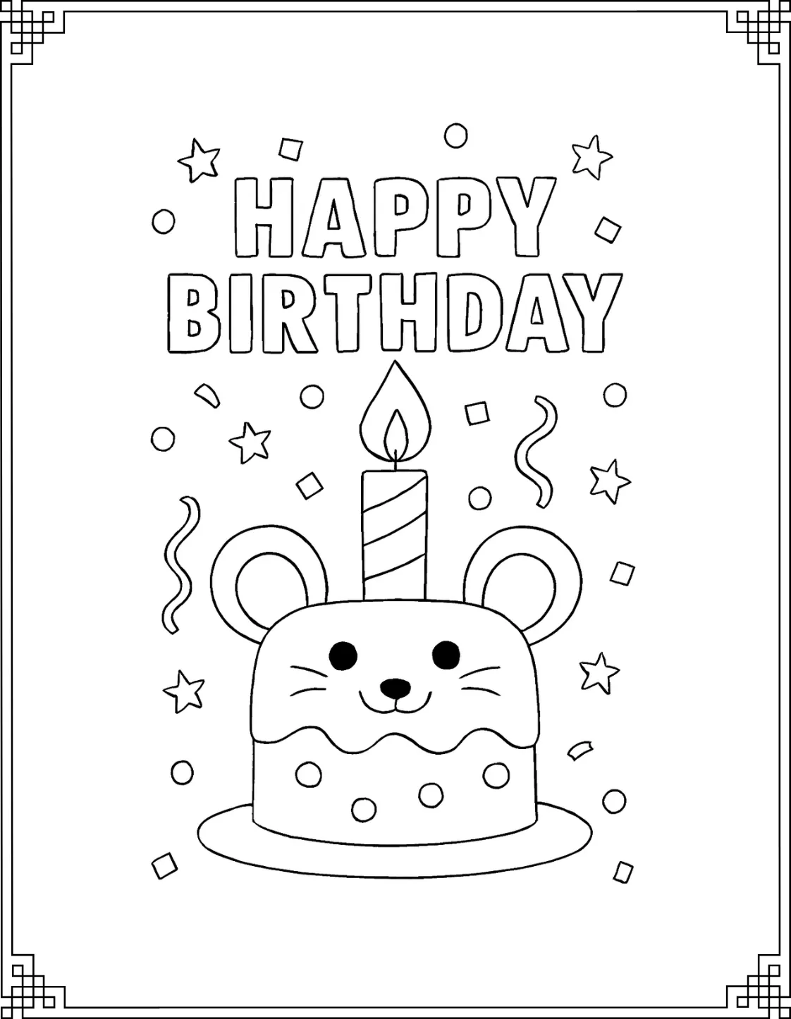 Mouse Theme Cake Coloring Pages