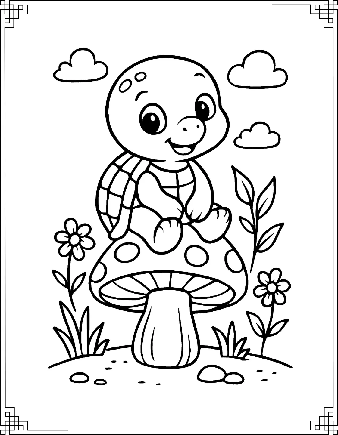 Mushroom Turtle Coloring Page
