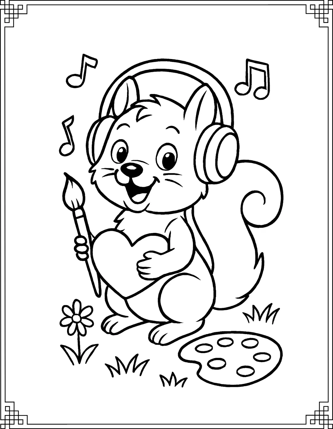 Musical Squirrel Coloring Page