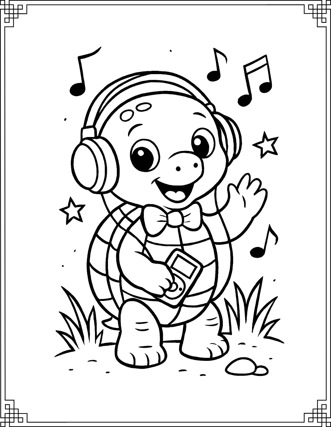 Musical Turtle Coloring Page

