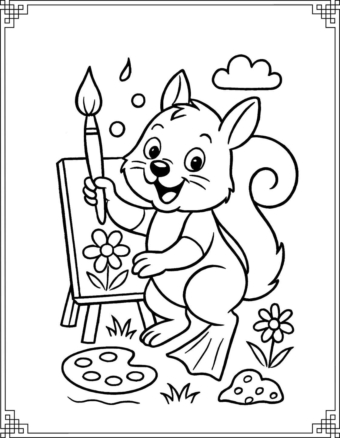Painting Squirrel Coloring Page