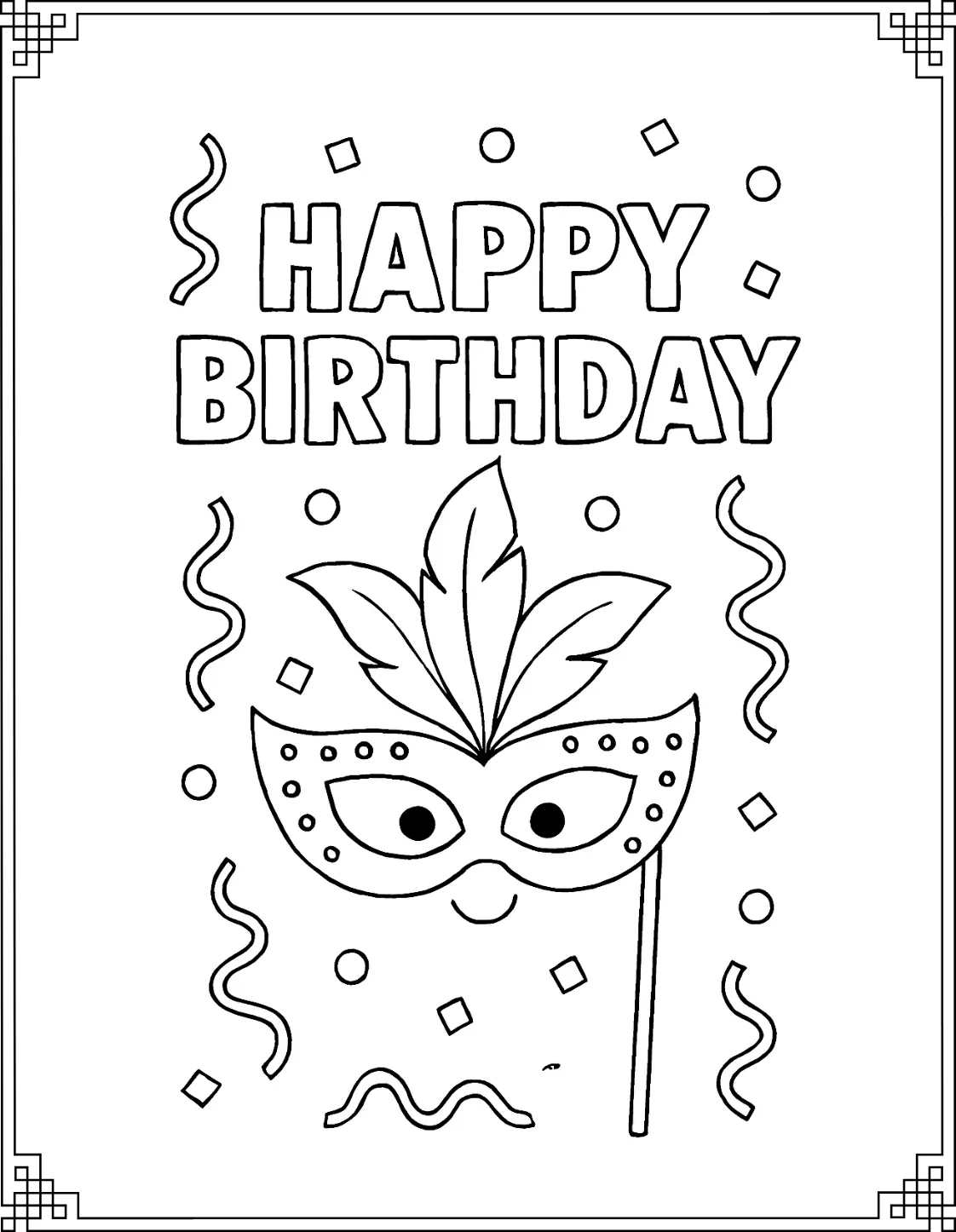  Party Mask Happy Birthday Coloring Pages