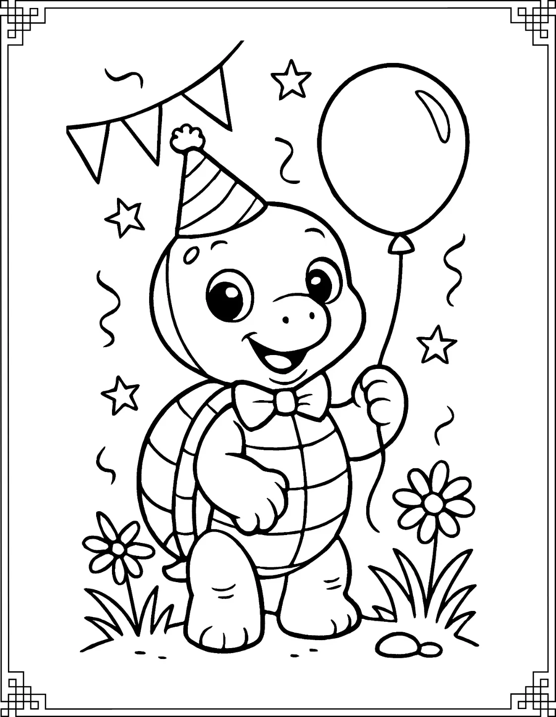 Party Turtle Coloring Page
